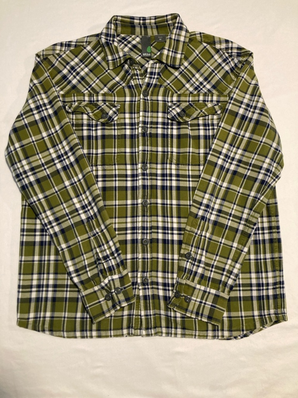 Stio Olive and White Plaid Button-Down Shirt (R46)